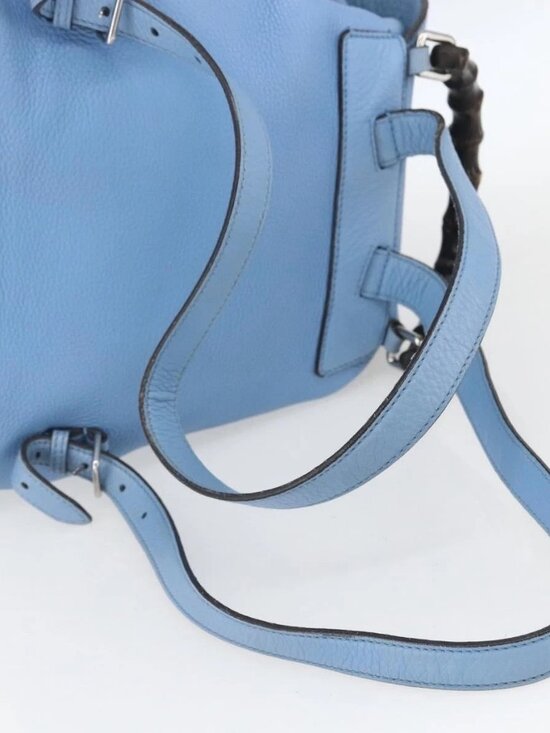 GUCCI Bamboo Backpack Leather Light Blue Silver 370833 Auth BA9273V main image 8